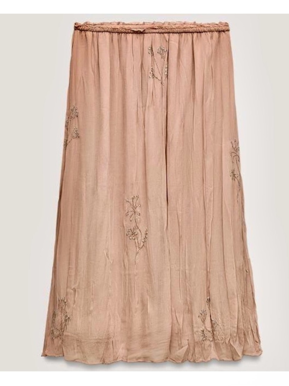 Zara chiffon sparkle floral beaded embellished cream flowy midi skirt sz.M